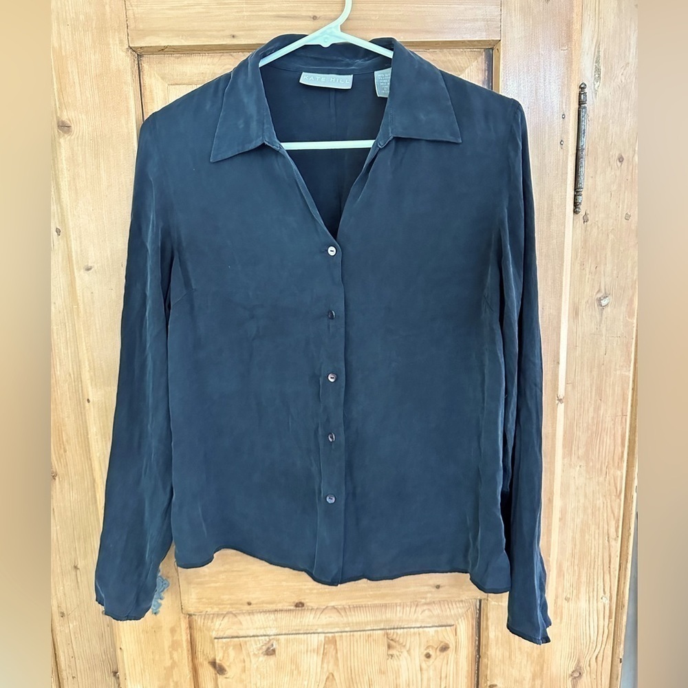 Kate Hill Black Silk Shirt Size 8 Vintage 90’s Y2K Whimsigoth Fairycore